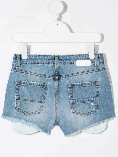 Shop Gcds Distressed Denim Shorts In Blue