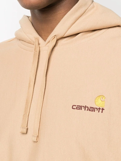 Shop Carhartt Logo-print Drawstring Hoodie In Neutrals