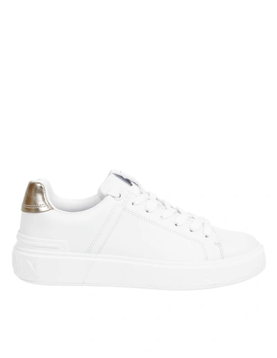 Shop Balmain Sneakers B-court In White Leather In White/gold