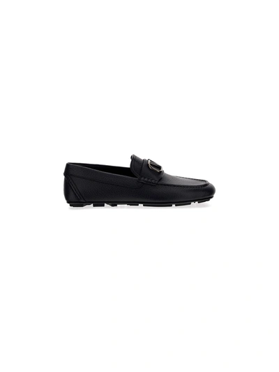 Shop Valentino Driver Loafers In Black