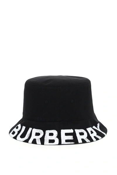 Shop Burberry Graffiti Logo Bucket Hat In Black (black)