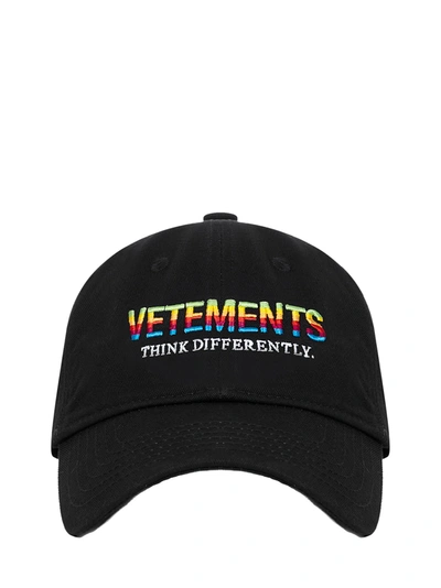 Vetements Think Differently Logo-embroidered Cotton Cap In Black