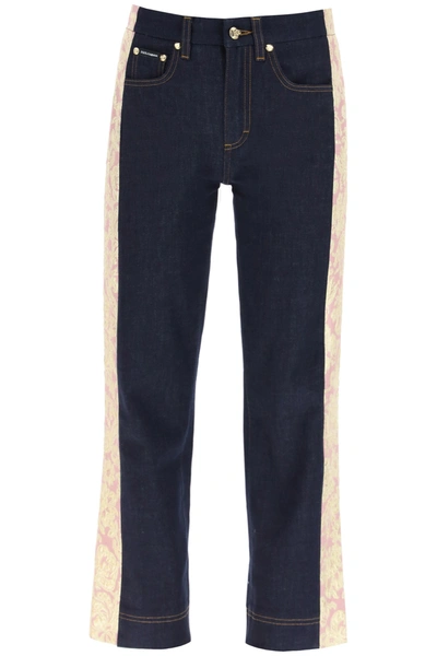 Shop Dolce & Gabbana Jeans With Brocade Bands In Variante Abbinata (blue)
