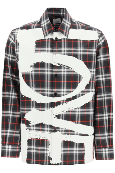 Shop Burberry Tavington Vintage Check Shirt Love Print In Black Ip Chk (black)