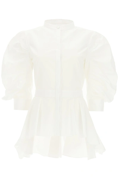 Shop Alexander Mcqueen Cotton Shirt With Peplum In Optical White (white)