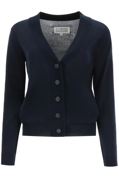 Shop Maison Margiela Cotton Cardigan With M Embroidery In Blu Navy (blue)