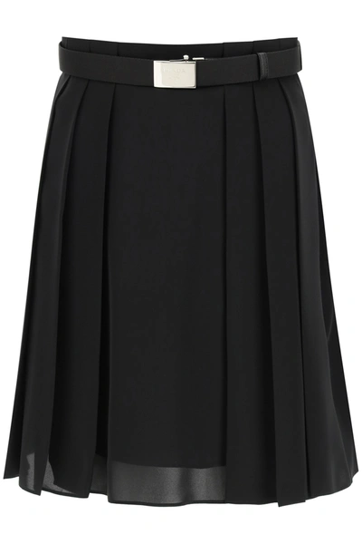 Shop Prada Mini Skirt In Flowing Pongee In Nero (black)