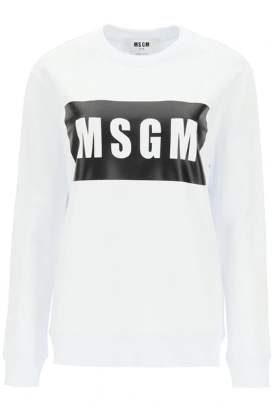 Shop Msgm Logo Box Sweatshirt In Off White (white)