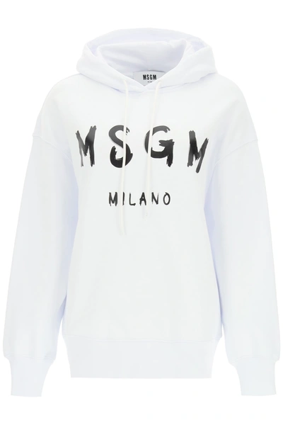 Shop Msgm Hoodie With Brushed Logo In Off White (white)