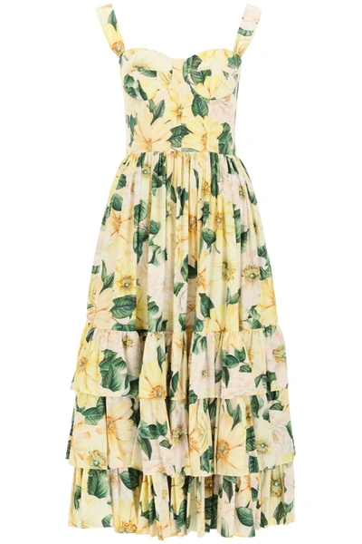 Shop Dolce & Gabbana Camellia Print Bustier Dress In Camelie Bca F Rosa (yellow)