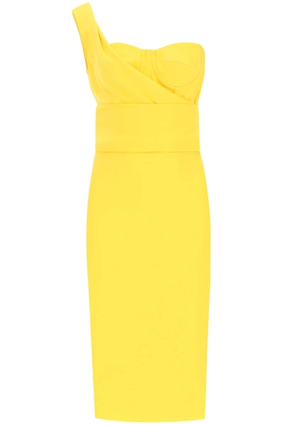 Shop Dolce & Gabbana One Shoulder Midi Dress In Giallo (yellow)