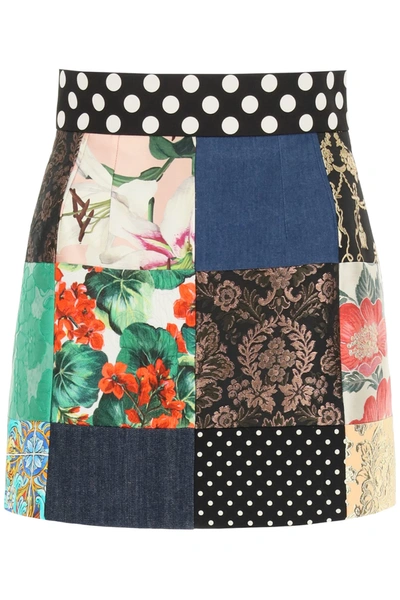 Shop Dolce & Gabbana Patchwork Mini Skirt In Variante Abbinata (black)