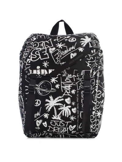 Shop Golden Goose Journey Backpack Printed Journey Nylon Fabric Body In Black White