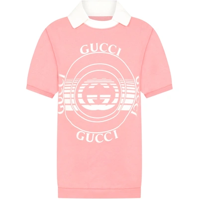 Shop Gucci Pink Dress For Girl With Logos