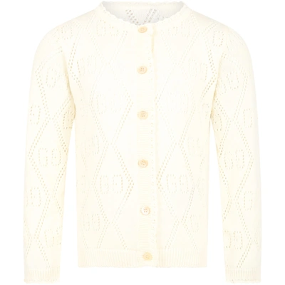 Shop Gucci Ivory Cardigan For Girl With Double Gg In White