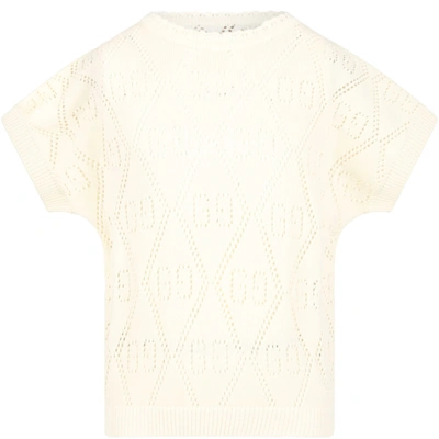 Shop Gucci Ivory Sweater For Girl With Double Gg In White