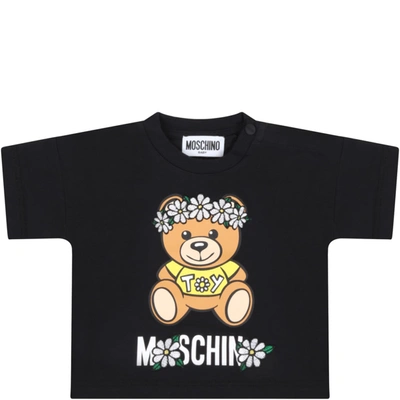 Shop Moschino Black T-shirt For Babygirl With Teddy Bear