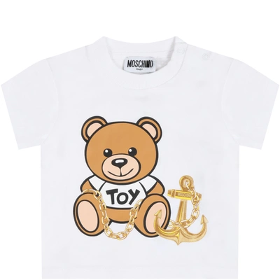 Shop Moschino White T-shirt For Babykids With Teddy Bear