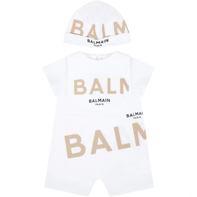 Shop Balmain White Set For Babykids With Logo