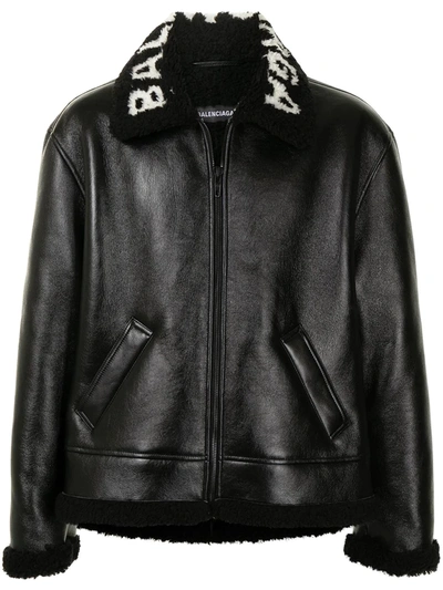 Shop Balenciaga Cocoon Leather Pilot Jacket In Black