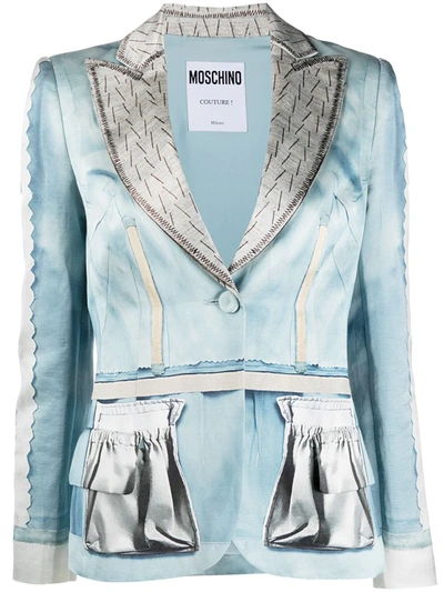 Shop Moschino Printed Single-breasted Blazer In Blue