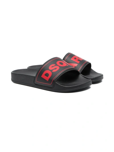 Shop Dsquared2 Logo-print Flat Slides In Black
