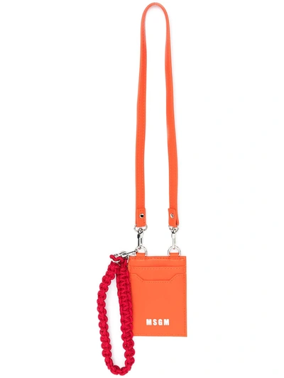 Shop Msgm Logo-print Neck-strap Cardholder In Orange