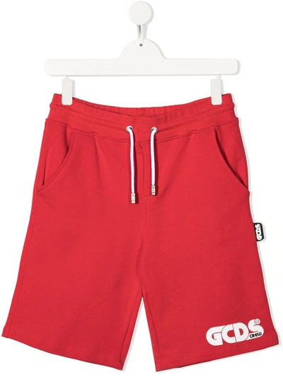 Gcds Teen Logo-print Jersey Shorts In Red