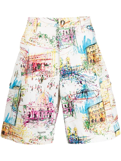 Valentino Men's Roman Sketches Bermuda Cargo Shorts In White