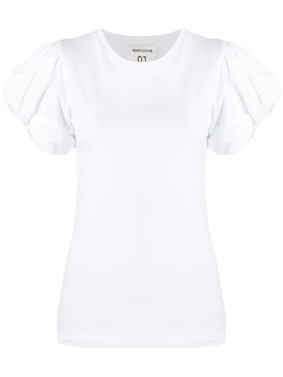 Shop Semicouture Puff-sleeve Cottont-shirt In White