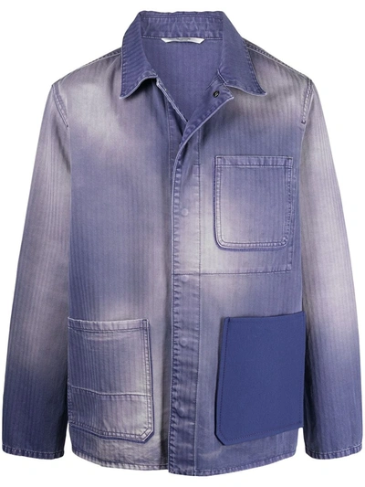 Shop Valentino Distressed Denim Shirt Jacket In Purple