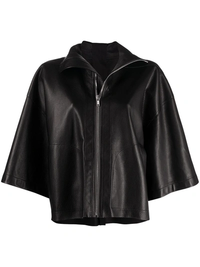 Shop Rick Owens Kimono-sleeve Leather Jacket In Black