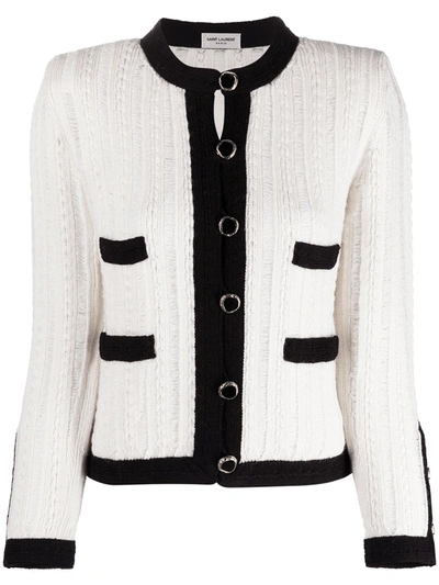 Shop Saint Laurent Tailored Ribbed Wool Jacket In Neutrals