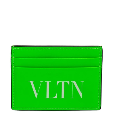 Pre-owned Valentino Garavani Neon Green Leather Vltn Card Holder