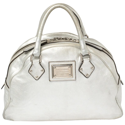 Pre-owned Dolce & Gabbana Silver Leather Miss Biz Satchel