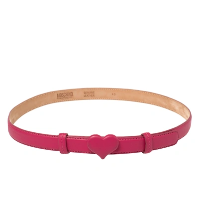 Pre-owned Moschino Fuchsia Leather Heart Buckle Belt 80cm In Pink