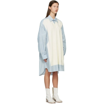 Shop Maison Margiela Blue & Off-white Spliced Knit Shirt Dress In 001f Ltsky