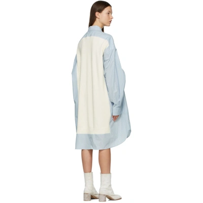 Shop Maison Margiela Blue & Off-white Spliced Knit Shirt Dress In 001f Ltsky