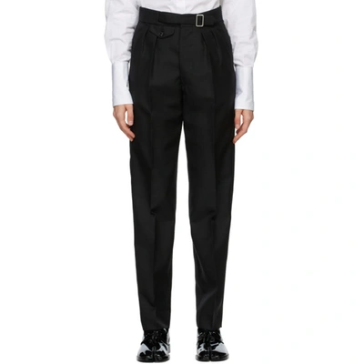 Shop Maison Margiela Black Wool & Mohair Pleated Gabardine Trousers In 900 Black