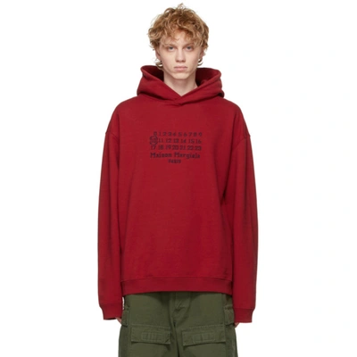 Shop Maison Margiela Red Numbers Logo Hoodie In 305 Military Red