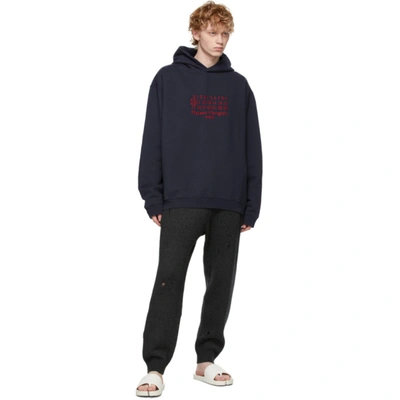 Shop Maison Margiela Navy Numbers Logo Hoodie In 510 Indigo