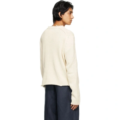 Shop Maison Margiela Off-white Distressed V-neck Sweater In 102f Ecru