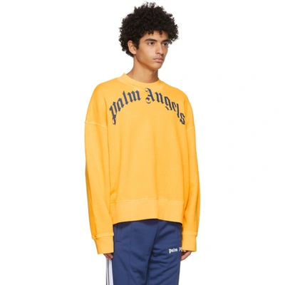 Shop Palm Angels Yellow Vintage Curved Logo Sweatshirt In Yellow Navy