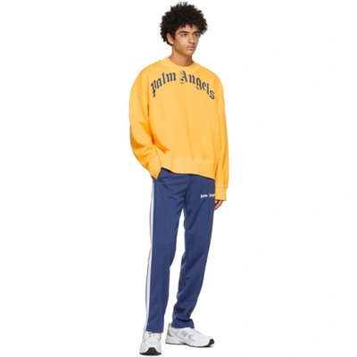 Shop Palm Angels Yellow Vintage Curved Logo Sweatshirt In Yellow Navy
