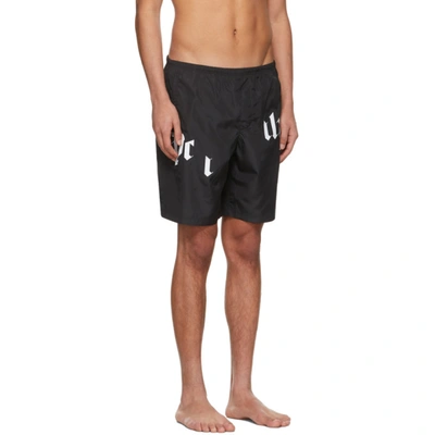 Shop Palm Angels Black Broken Logo Swim Shorts In Black White