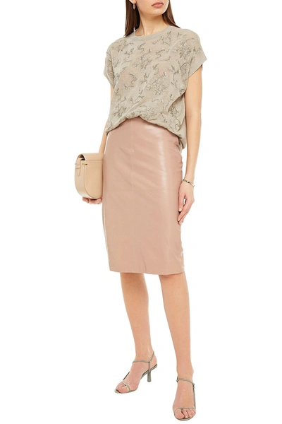 Shop Brunello Cucinelli Leather Pencil Skirt In Blush