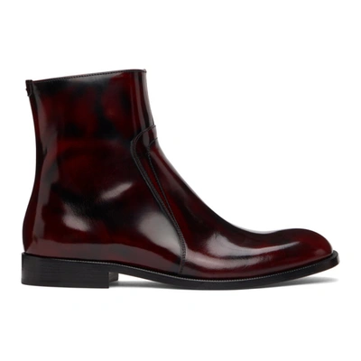 Shop Maison Margiela Burgundy & Black Zip Boots In H8391 Borde