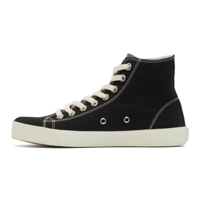 Shop Maison Margiela Black & Off-white Canvas Embroidered Tabi High-top Sneakers In H8650 Black