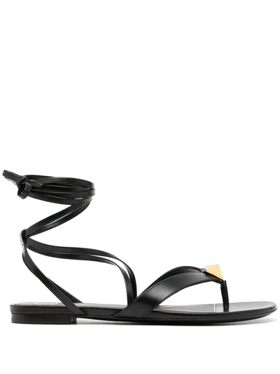 Shop Valentino Roman Stud Flat Sandals In Black
