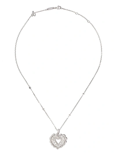 Shop Chopard 18kt White Gold Precious Lace Cœur Diamond Necklace In Silver